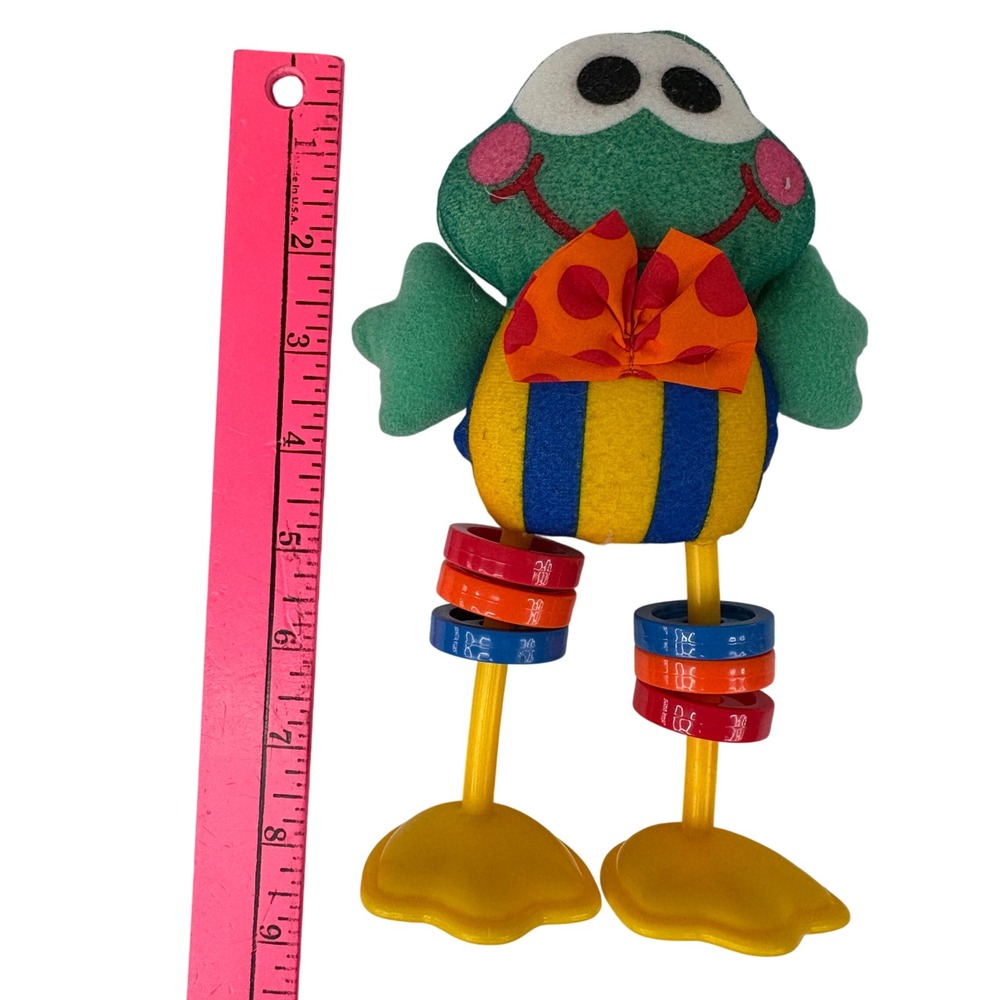 Fisher Price‎ Vintage 1998 Frog Plush Rattle Toy Yellow Plastic Legs 71296 9"